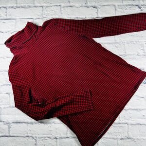 Talbots Factory Womens Red Black Houndstooth Turtleneck Long Sleeve Top Size L